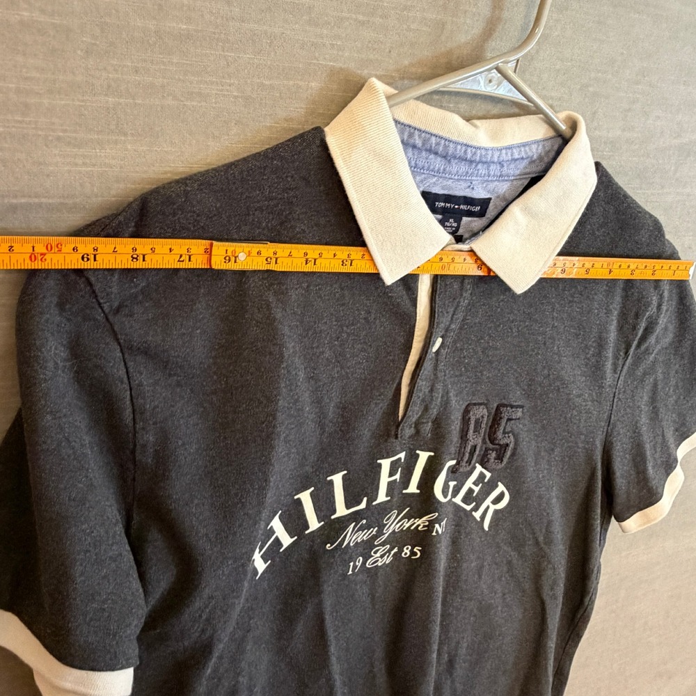 Tommy Hilfiger Polo‎ Shirt XL Gray 85 Logo Preppy Streetwear Cotton Top - Picture 10 of 11